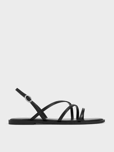 Black Asymmetric Triple-Strap Sandals | CHARLES & KEITH | Charles & Keith EU