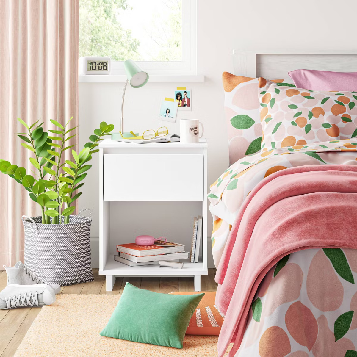 Modern Dorm Nightstand White - Room Essentials: Open Shelf, Storage Drawer, Laminated Finish, Par... | Target