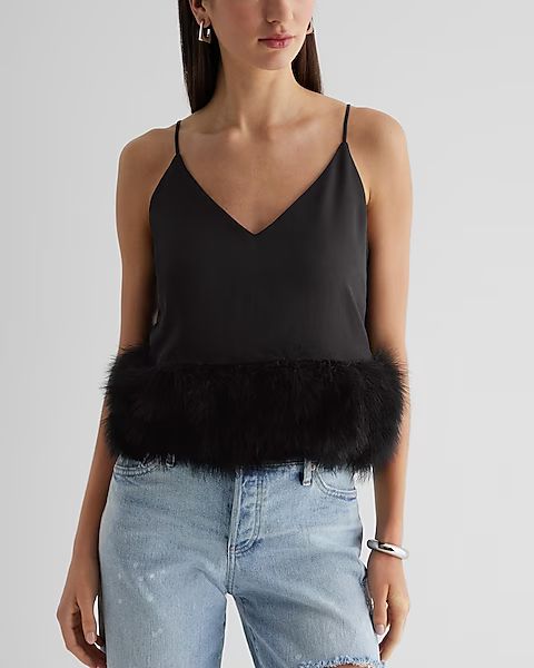 V-Neck Feather Trim Cami | Express