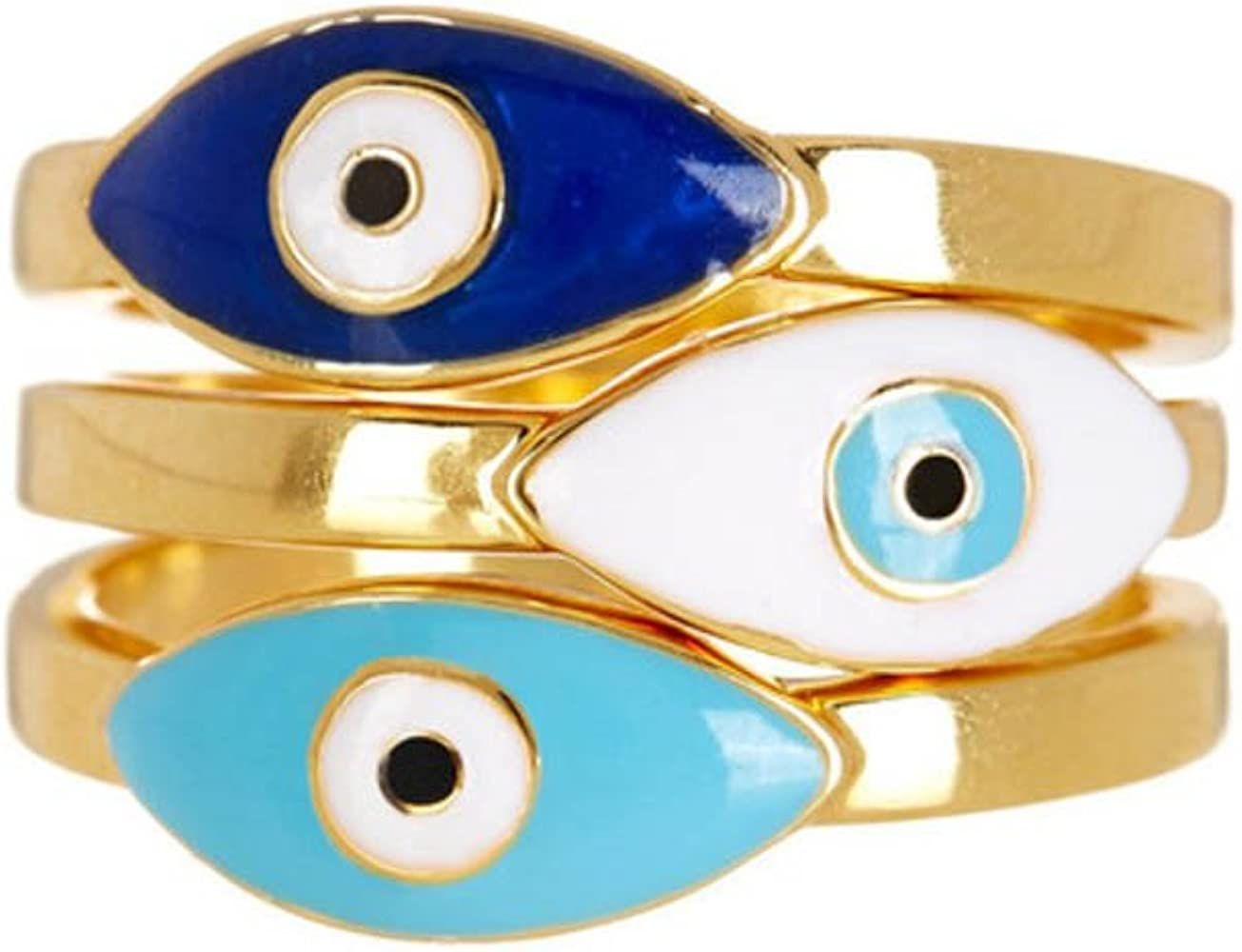 Sterling Forever - Evil Eye Ring Set of 3-14K Gold Plated Brass with Enamel - Statement Ring Set ... | Amazon (US)