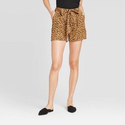 Women's Leopard Print High-Rise Tie Waist Shorts - A New Day™ Brown | Target