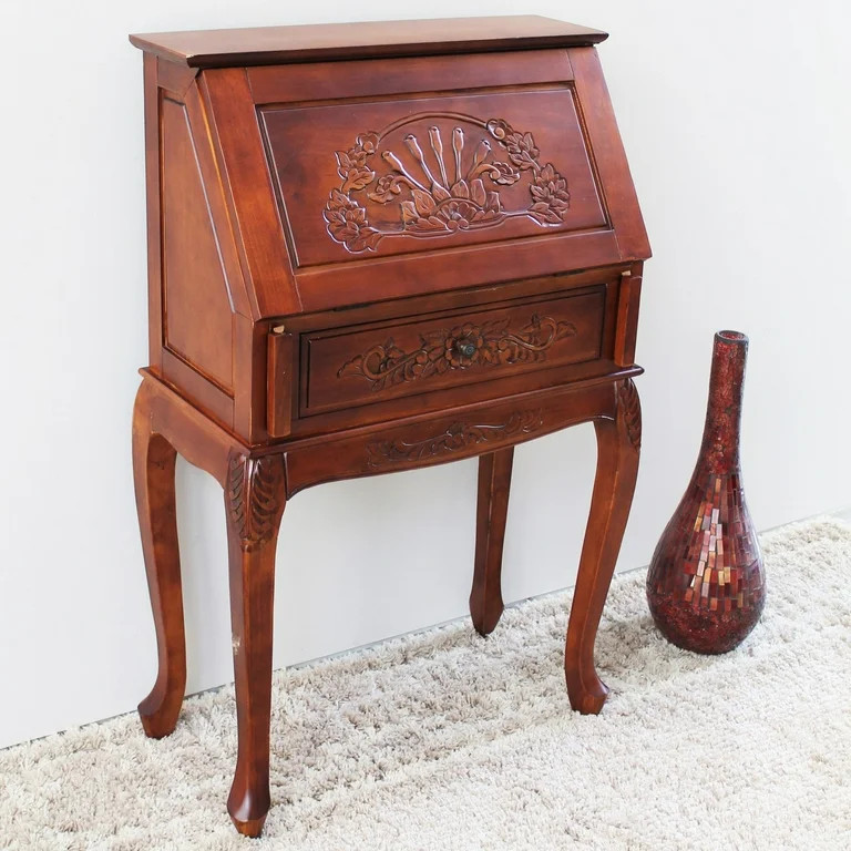 International Caravan Windsor Hand-Carved Fold Out Secretary Desk | Walmart (US)
