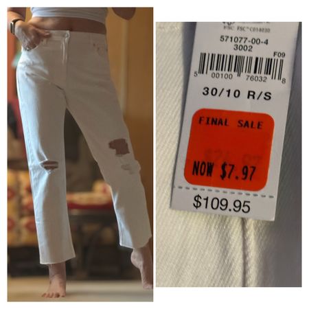 What a bargain !  Stumbled upon these gap jeans today and could not resist the deal !   They are super comfortable and high waisted with a stretch to them .  For me the leg is cropped  but on average person if you’re not tall they would be full length !   8.00 ! Can’t beat that !    They are distressed as well .   Lots of sizes right now clearance !! Hurry and get yours !

White denim jeans @gap

#whitedenim
#croppedjeans
#highwaisted
#distresseddenim
#allyearround
#wearitwithcolouredtop
#bargainoftheday
#clearance
#gap
#fashionablefofities
#wearitwithaboot
