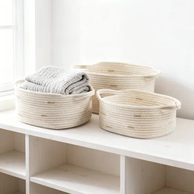 Fabric Rope Storage Baskets Set Of 3 With Easy-Carry Handles, Woven Decorative Organizing Bins For Home Organization In Multiple Sizes, Durable And St | Wayfair North America