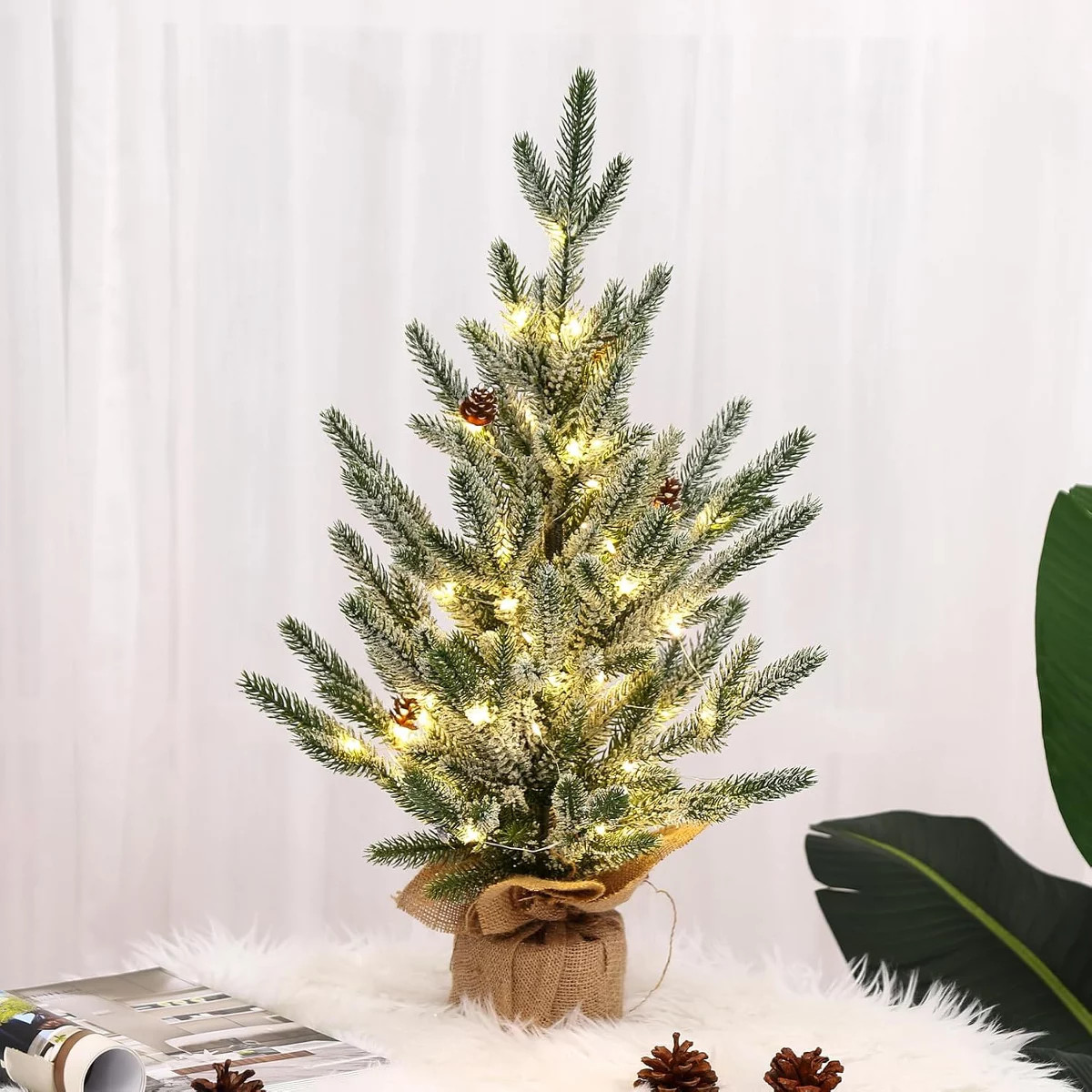 24 Inch Artificial Small Christmas Tree, 2 Ft Prelit Tabletop Mini Frosted Pine Tree with 50 LED ... | Target