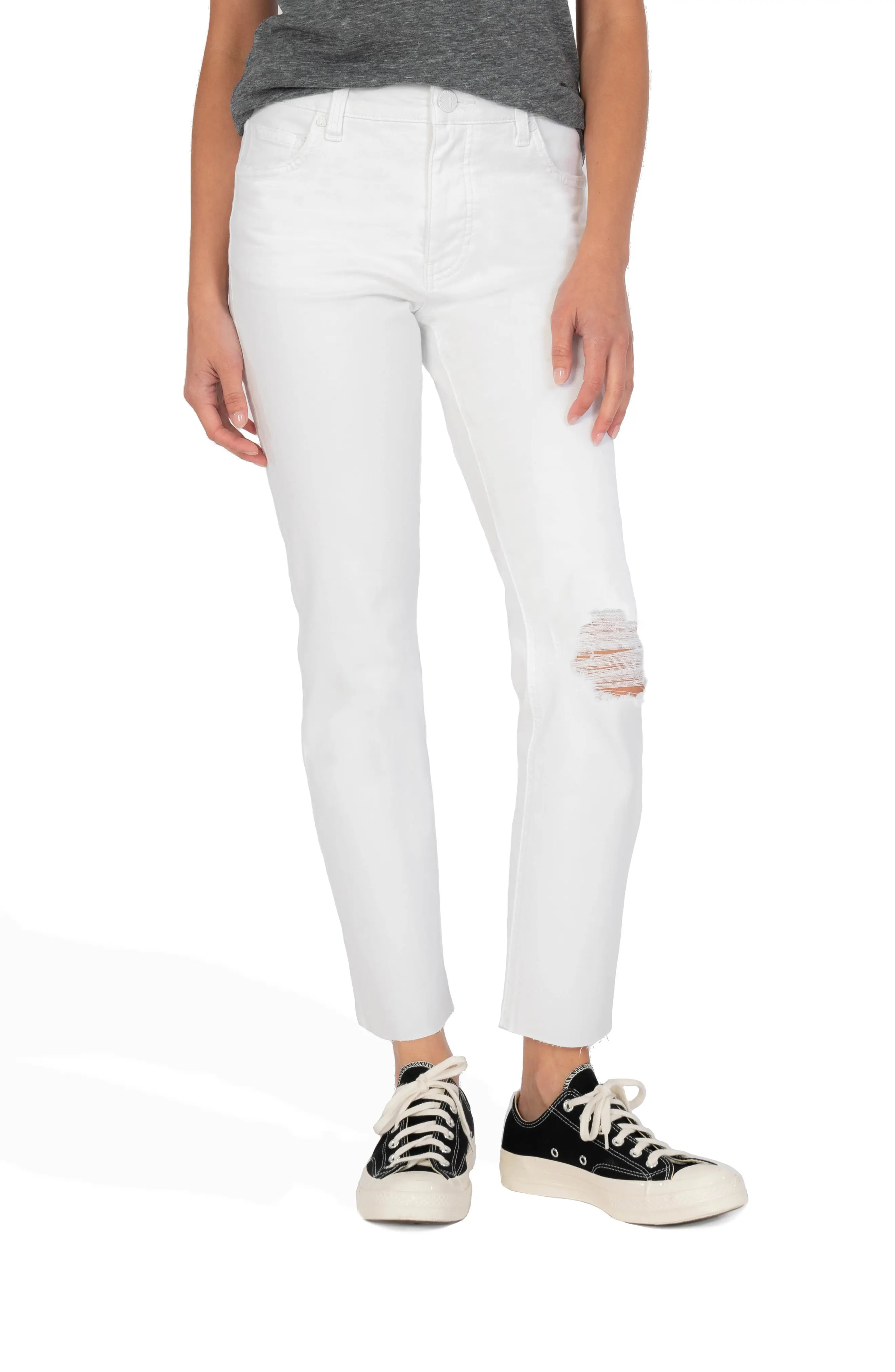 KUT from the Kloth Reese Fab Ab Distressed High Rise Straight Leg Jeans in Optic White at Nordstrom, | Nordstrom