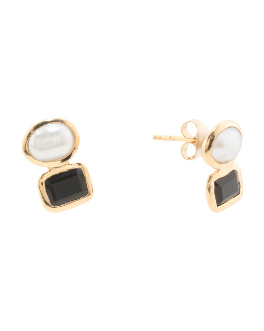 Made In India 18kt Gold Plated Onyx Pearl Earrings | TJ Maxx