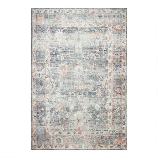 Zoe Gray Floral Distressed Persian Style Area Rug | World Market
