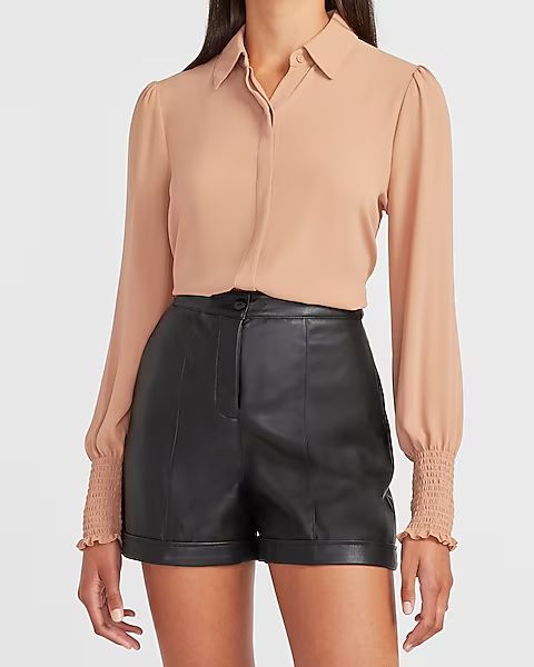 High Waisted Vegan Leather Cuffed Shorts | Express