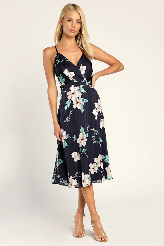 All About Love Navy Blue Floral Print Midi Dress | Lulus (US)
