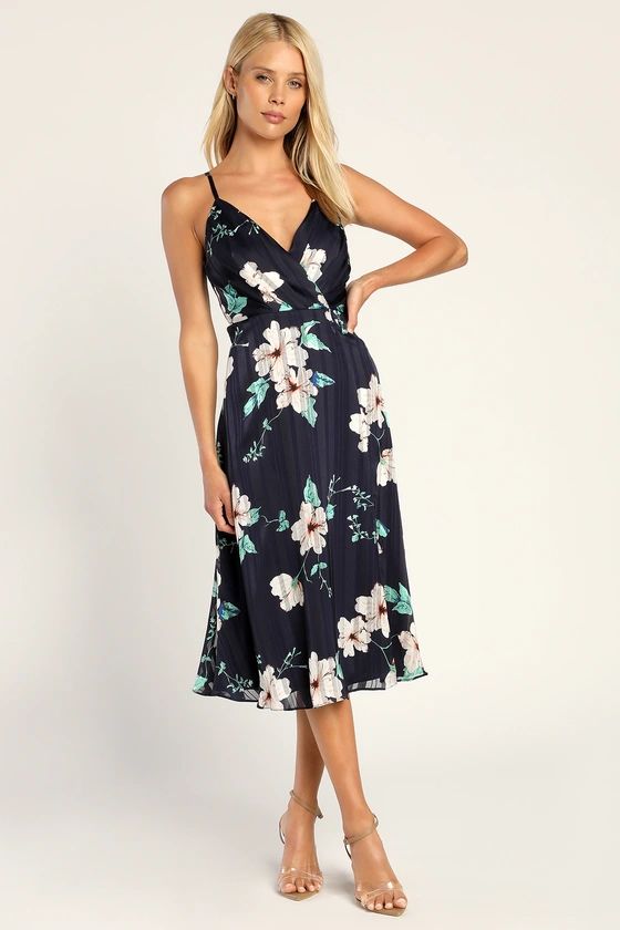 All About Love Navy Blue Floral Print Midi Dress | Lulus (US)