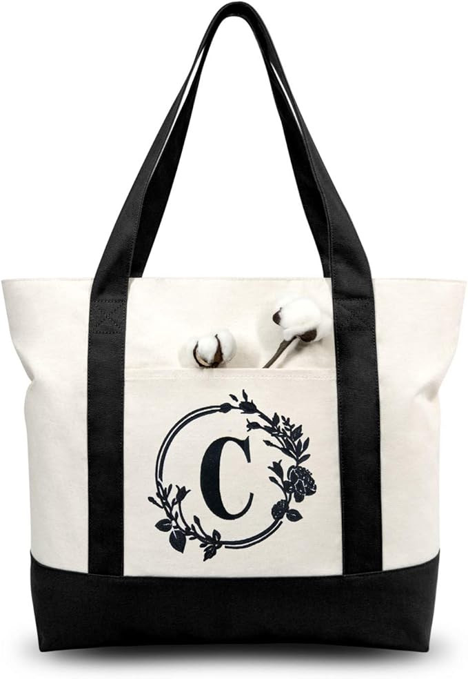 TOPDesign Embroidery Initial Canvas Tote Bag, Personalized Present Bag, Suitable for Wedding, Bir... | Amazon (US)