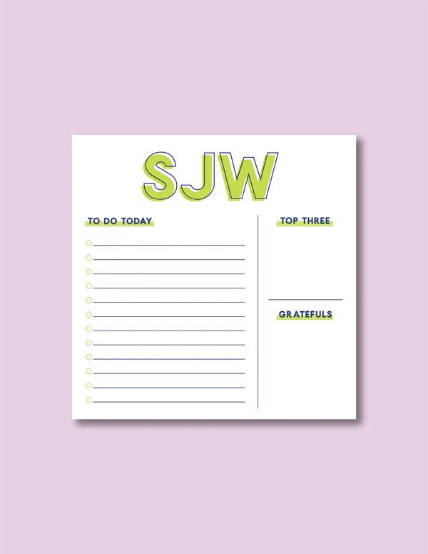 Outline Initials Square Lined Task Notepad | Joy Creative Shop