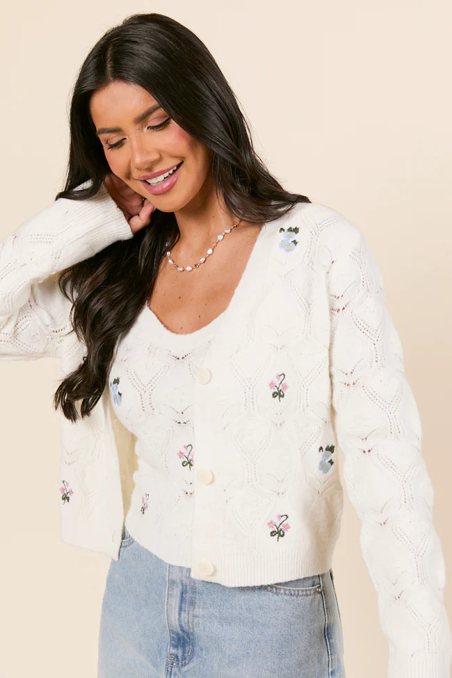 Kaitlyn Flower Embroidered Cardigan | Pink Lily