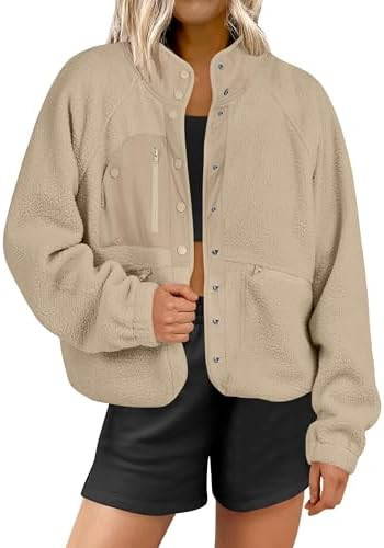 ANRABESS Womens Fuzzy Fleece Jacket Fall Casual Long Sleeve Cropped Sherpa Button Down Shacket Co... | Amazon (US)