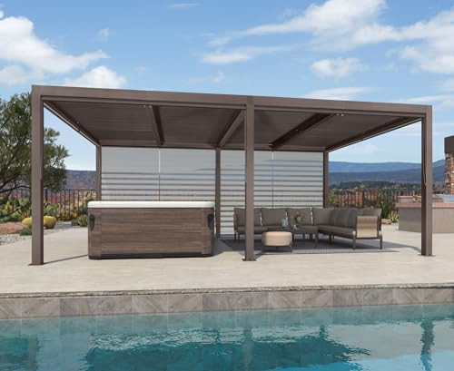 PURPLE LEAF Outdoor 12' × 20' Louvered Pergola with Long Side Beam Screens and Patio Adjustable Aluminum Canopy Retractable Metal Roof for Deck Outside Backyard Hardtop Gazebo Sun Shade Bronze | Amazon (US)