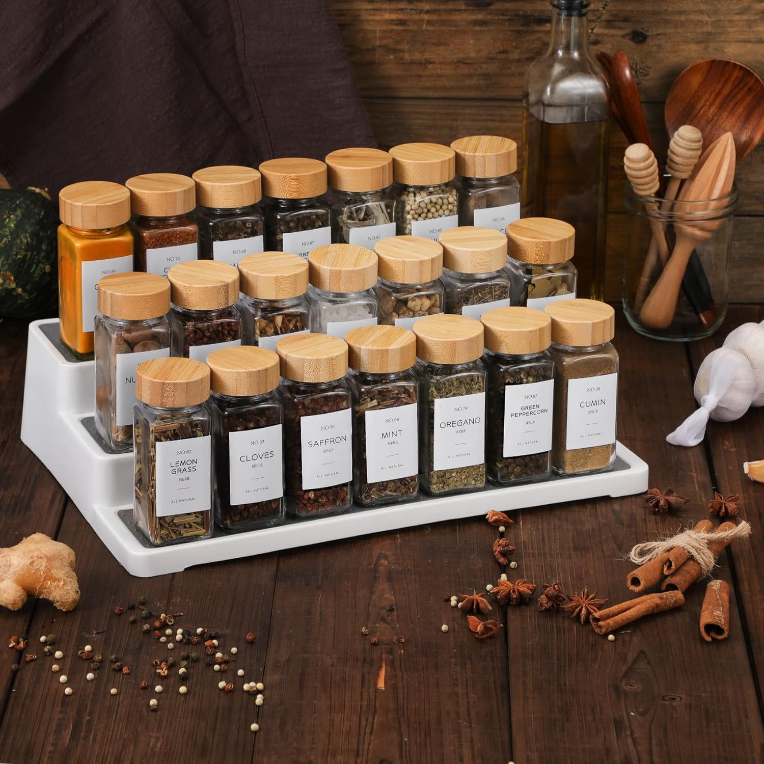 NETANY 24 Pcs Spice Jars with Labels - 4 oz Glass Spice Jars with Bamboo Lids, Minimalist Farmhou... | Amazon (US)