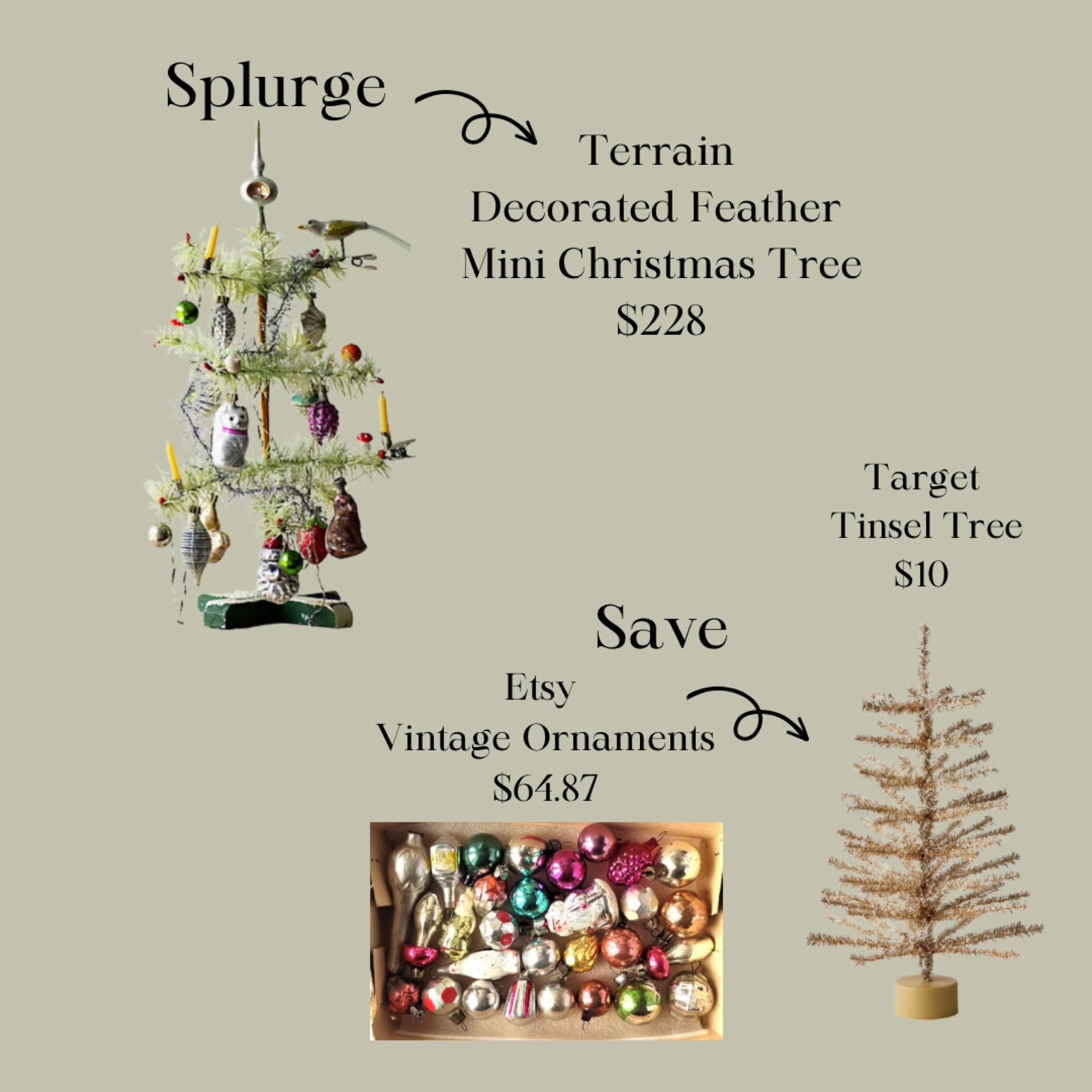 A little save vs splurge action today on this Terrain feather tree I am loving. I do not; however,  love the price. So I found a cute alternative. 🎄 lots of vintage goodies out there for ornaments! 

#etsy
#etsyfinds
#christmas
#christmastree

#LTKSeasonal #LTKhome #LTKHoliday