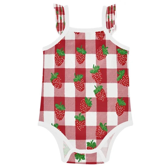 TTYFWHD Infant Toddler Baby Girl Romper Strawberries on A Plaid Shirt Ruffle Sleeveless Cotton Su... | Walmart (US)