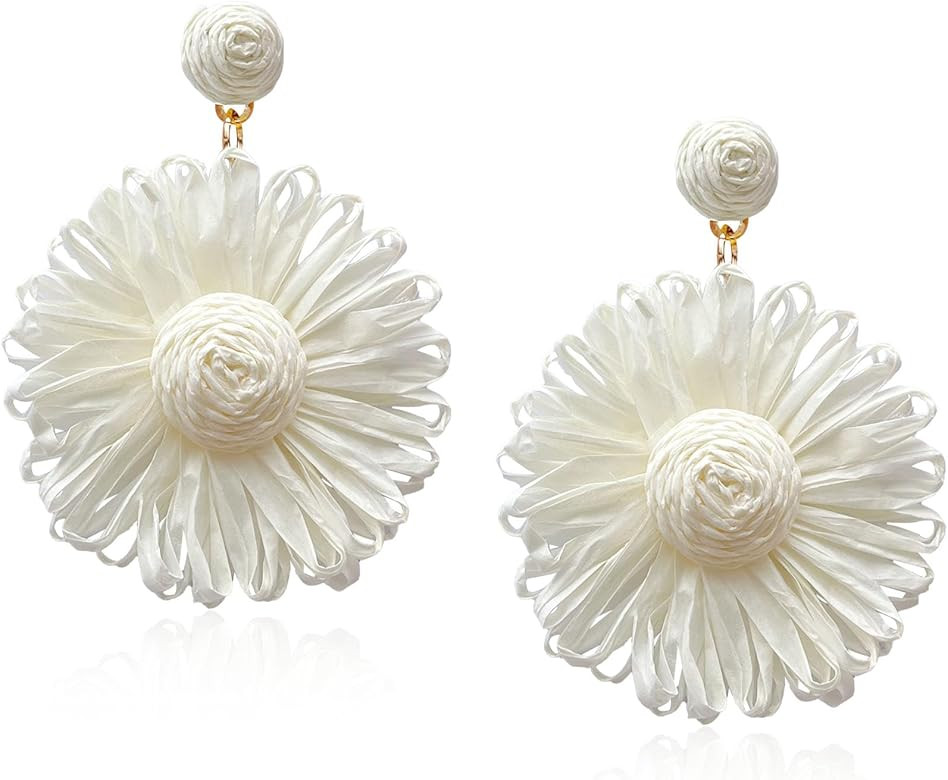 Anmpab Daisy Rattan Earrings for Women Statement Boho Raffia Straw Wrapped Flower Drop Dangle Ear... | Amazon (US)