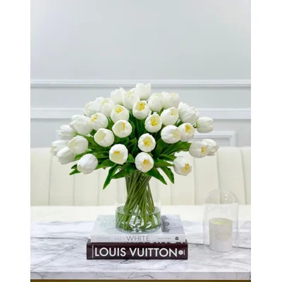 X-large 50 Tulip 19 Inch French Floral Arrangement In Vase | Wayfair North America
