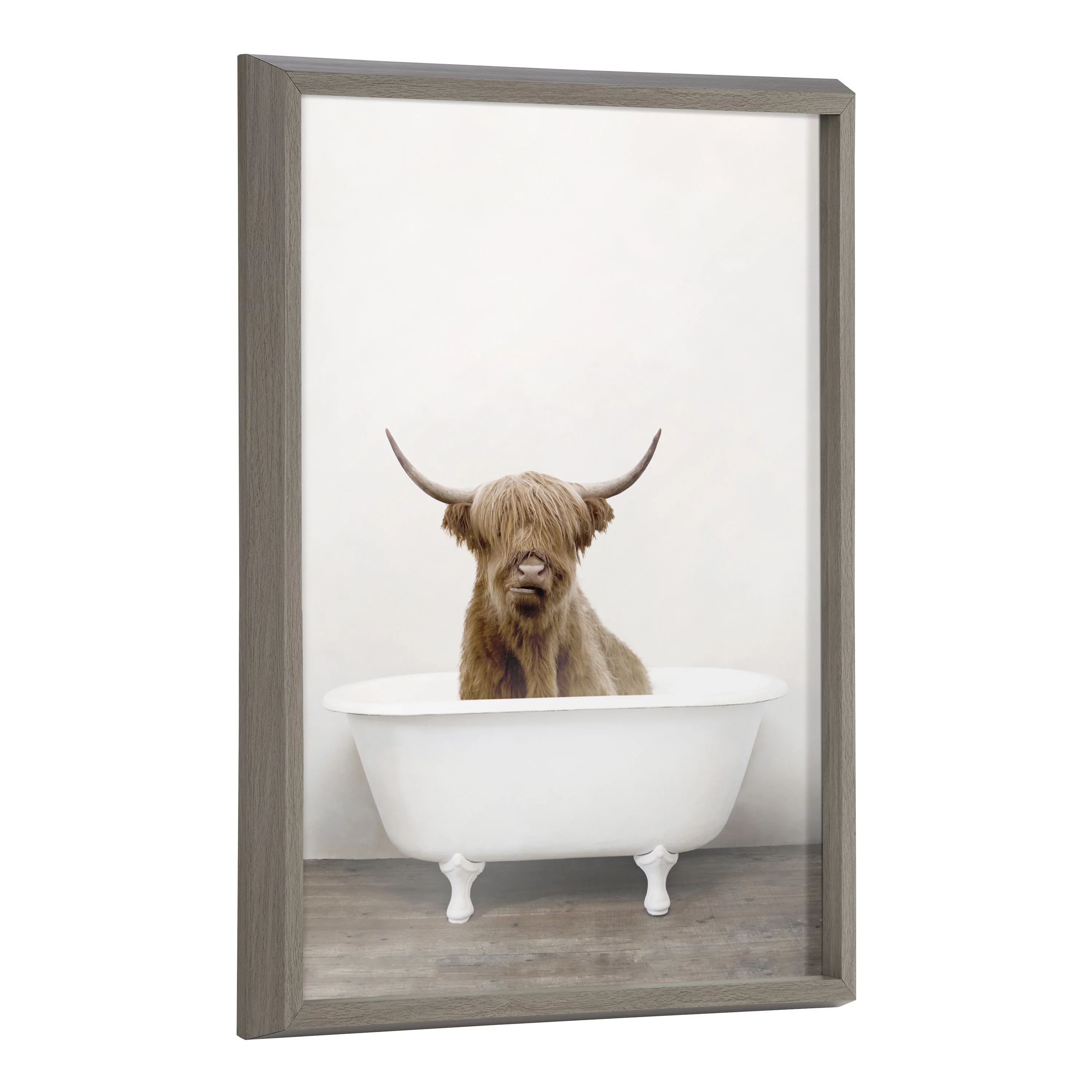 Kate and Laurel Blake Highland Cow in Tub Color Framed Printed Glass Wall Art by Amy Peterson Art... | Walmart (US)