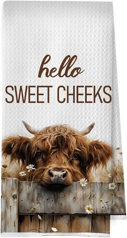 BlissfulAbon Hello Sweet Cheeks Highland Cow Bathroom Hand Towels 16x24 Inch, Farmhouse Highland ... | Amazon (US)