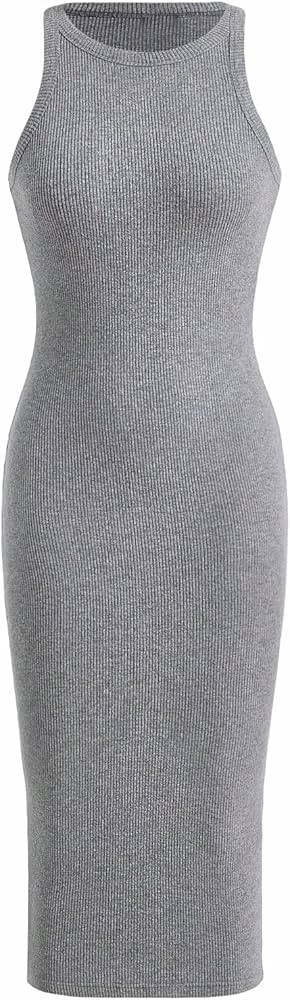 Verdusa Women's Basic Ribbed Knit Sleeveless Midi Tank Dress Crewneck Knit Bodycon Dress | Amazon (US)