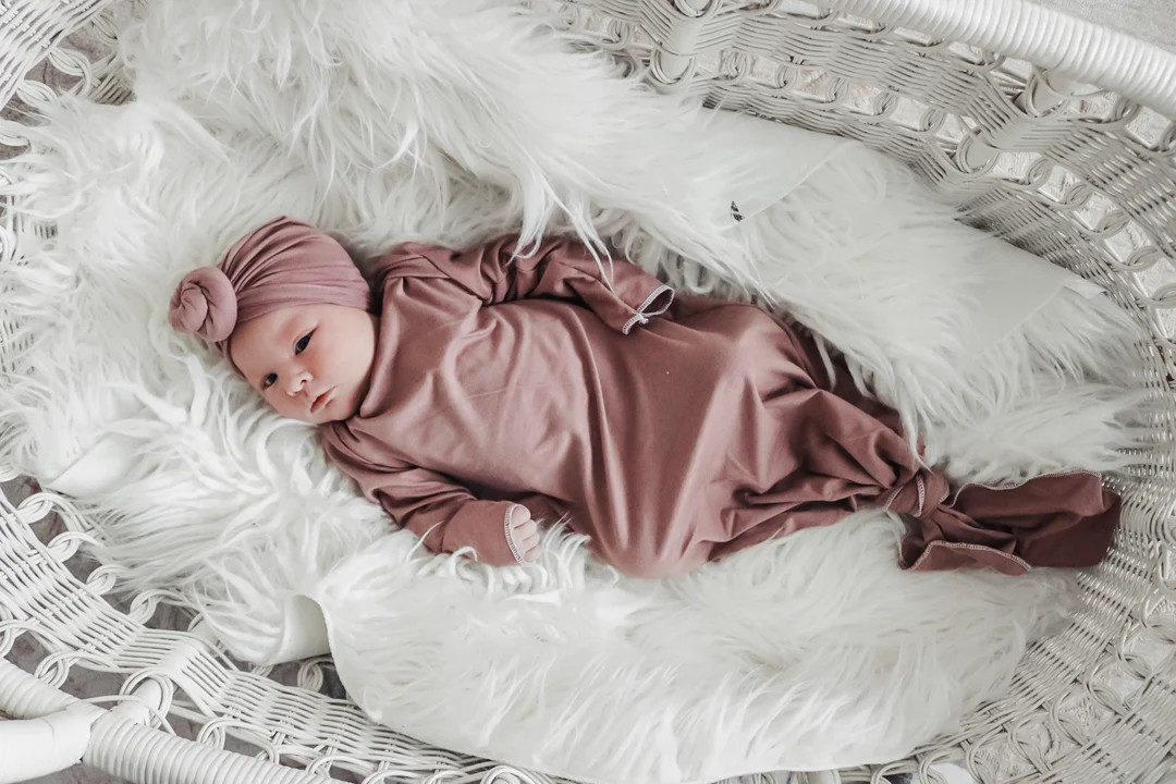 Soft Mauve , Baby Gown, Newborn Gown, Knotted Gown, Knot Gown, Baby Shower Gift, Baby Gift, Newbo... | Etsy (US)