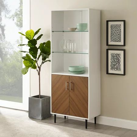 Clarke Two Door Solid White Bookmatch Dining Storage Cabinet with Hutch by Bellamy Studios | Walmart (US)