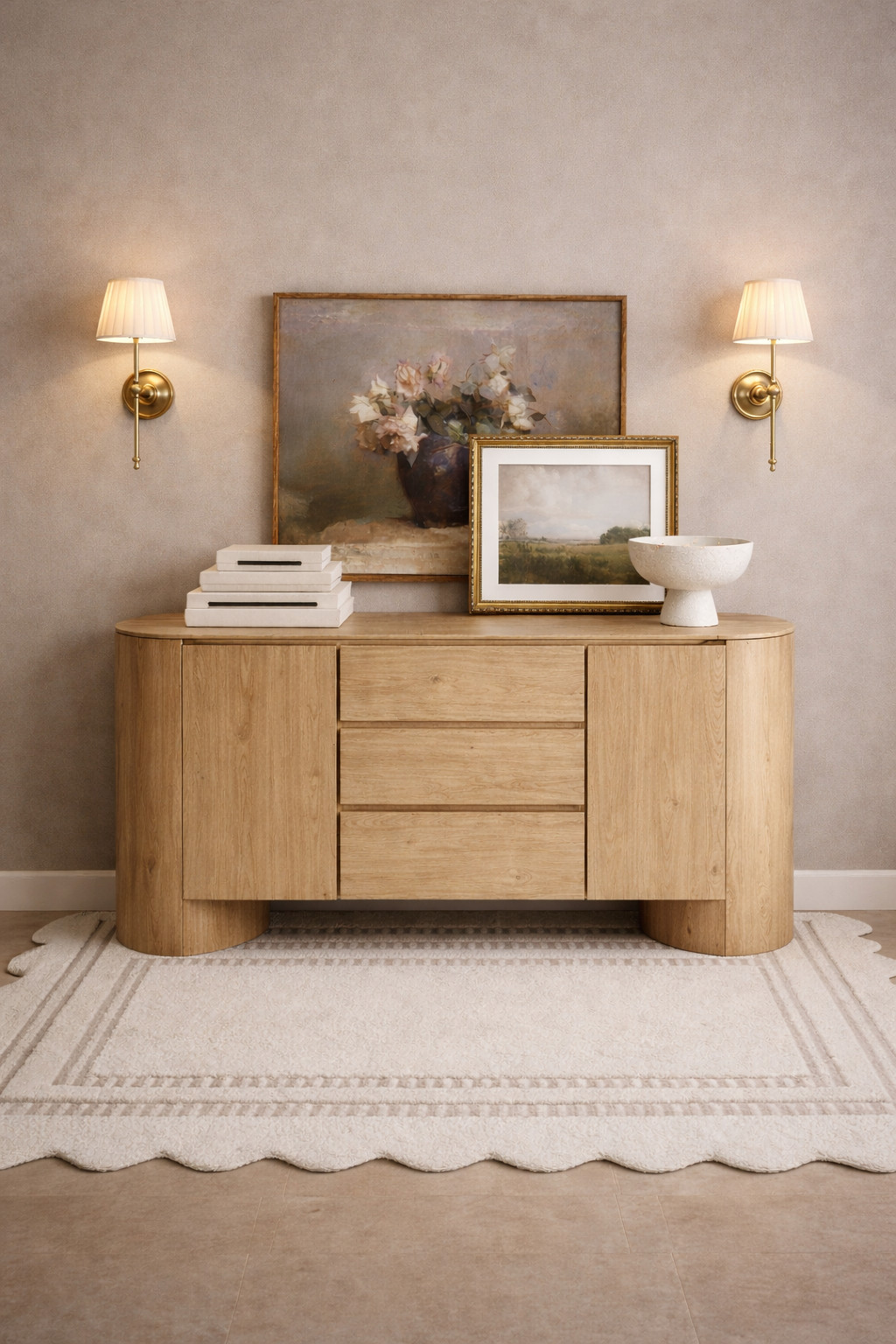 Elegant sideboard with doors and drawers, perfect for any room! 
and it's from Amazon!!

sideboard, wall art, decorative candle, storage boxes, wall sconces, scalloped area rug  

 #LTKHome #LTKSaleAlert #LTKFindsUnder100