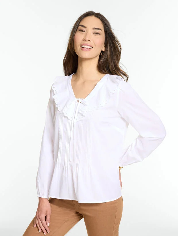 Pintuck Ruffle Voile Top | Talbots