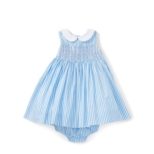 Ralph Lauren Stripe Smocked Dress & Bloomer Blue/White 3M | Ralph Lauren (US)