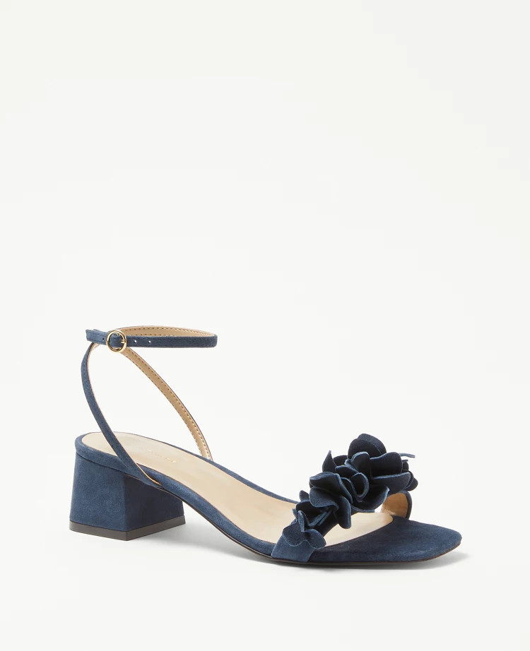 Petaled Suede Block Heel Sandals | Ann Taylor (US)