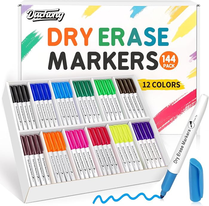 Duchong 144 Count Dry Erase Markers Bulk, 12 Assorted Colors, Fine Tip Whiteboard Markers for Kid... | Amazon (US)