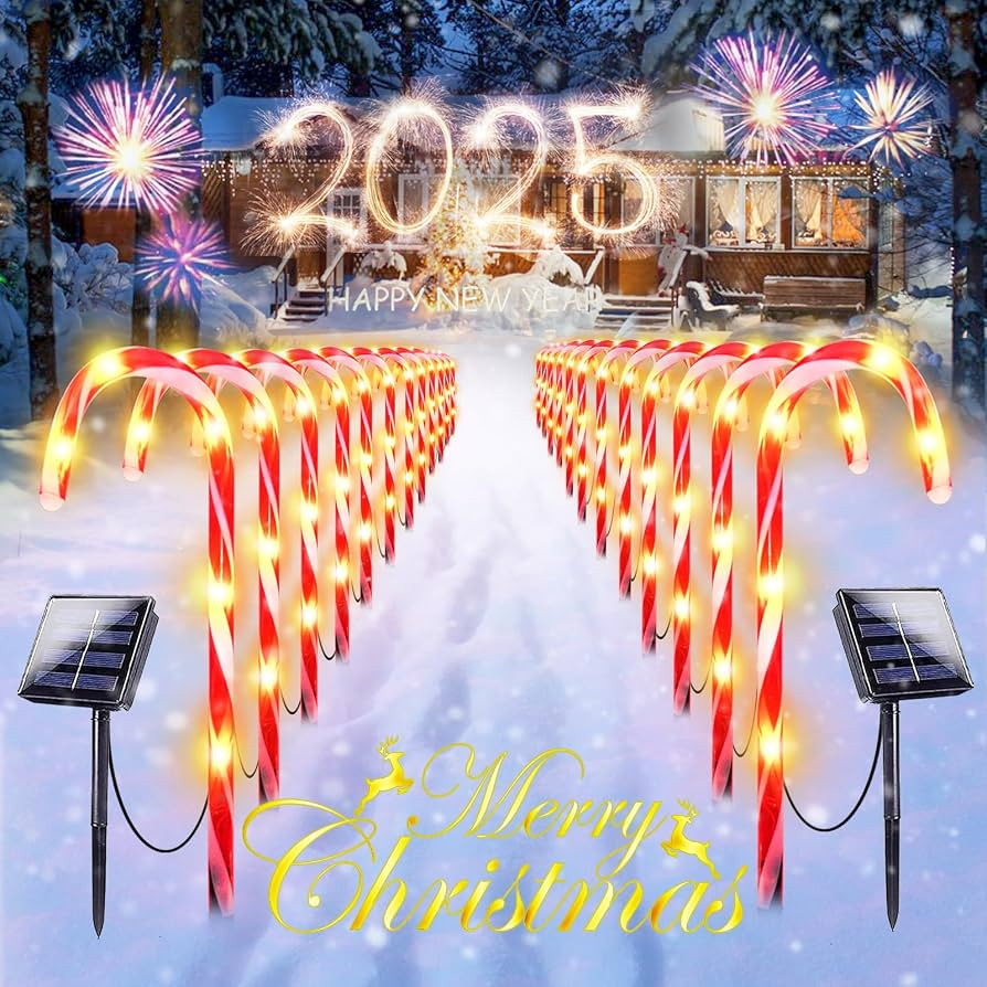 KAQ 24 Pack Upgraded Solar Christmas Candy Cane Lights Waterproof, Christmas Lights Outdoor Pathw... | Amazon (US)