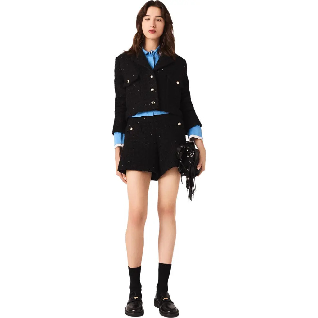 maje Short rhinestone tweed jacket in Black at Nordstrom, Size 34 Eu | Nordstrom