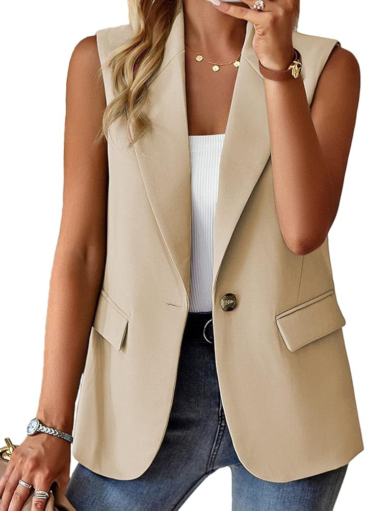 Sleeveless Blazer Jackets for Women 2024 Spring Summer Lightweight Casual Solid Open Front Work O... | Amazon (US)