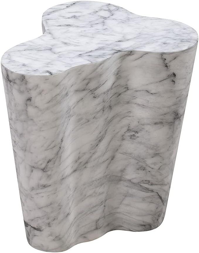TOV Furniture Modern Slab Living Room Short Side Table, 18", 18 Inch Tall, White Marble | Amazon (US)