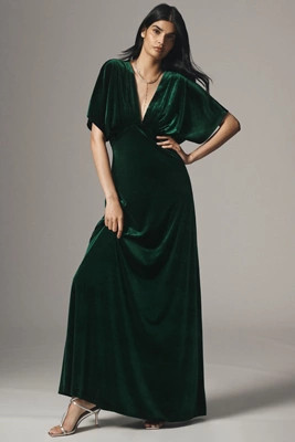 BHLDN Amelia Deep-V Stretch Velvet Maxi Dress | Anthropologie (US)