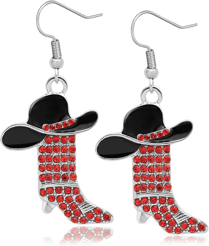 RechicGu Rhinestone Western Boots Earrings Cowgirl Cowboy Enamel Hat Bohemian Rodeo Boot Drop Dan... | Amazon (US)