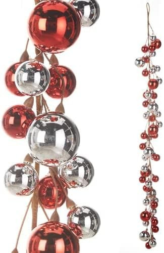 RAZ Imports Red and Silver Ball Garland, 4-Foot Length, Plastic | Amazon (US)