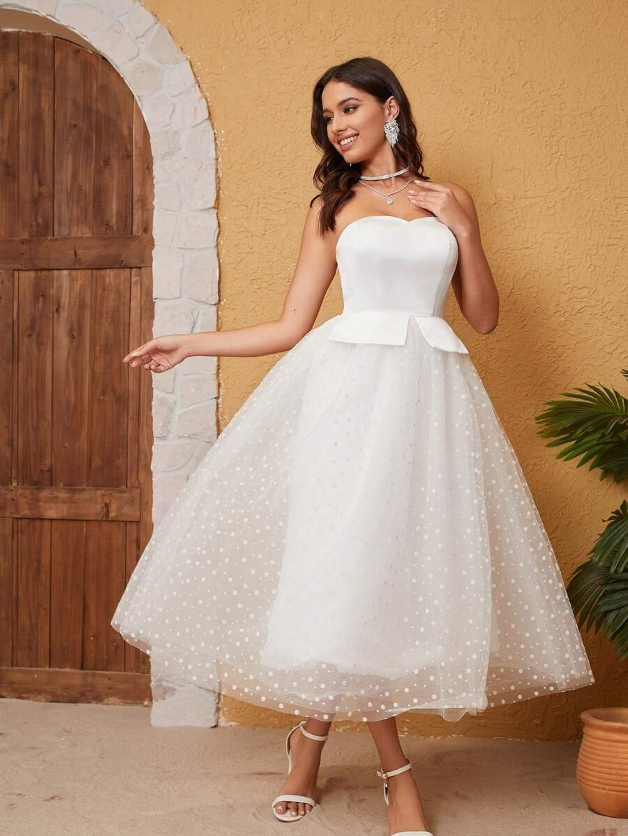 Dobby Mesh Tube Wedding Dress | SHEIN