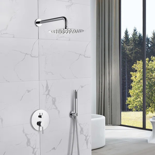 10 Inch Round Wall Mount Shower Faucet System Luxury Rainfall Shower Head with Rough-in Valve | Wayfair North America