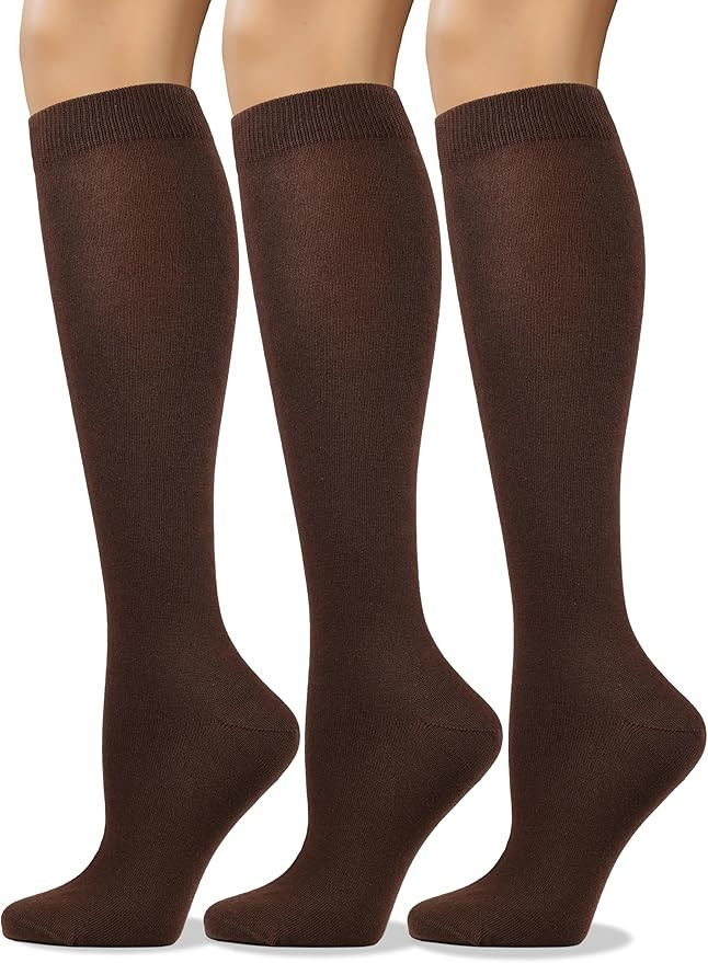 COTTON DAY Women's Soft Combed Cotton Knee High Long Calf Dress Socks Seamless Toe Black White Gr... | Amazon (US)