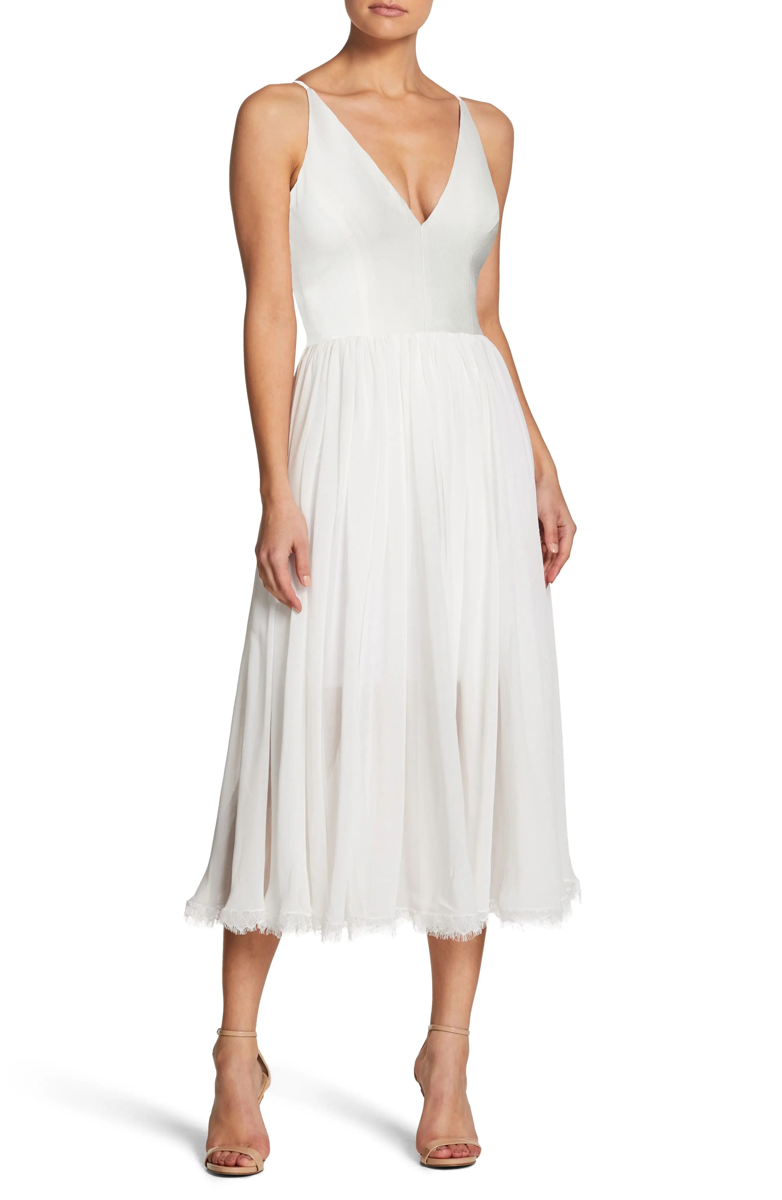 Women's Dress The Population Alicia Mixed Media Midi Dress, Size X-Small - White | Nordstrom