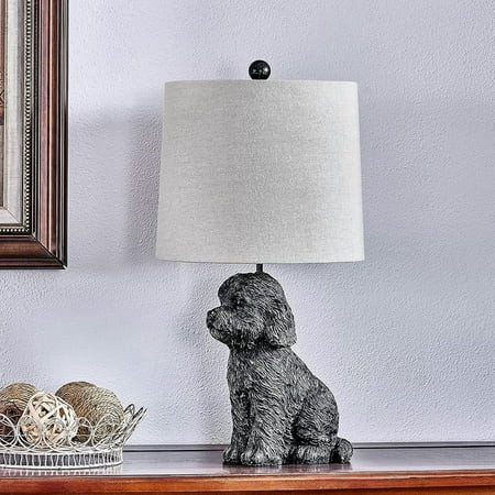 24" Golden Doodle Dog Resin Table Lamp, Desk Lamp w/White Linen Shade,Cute Bedside Lamp for Bedroom,Nightstand Lamps for Living Room,Unique Aesthetic Home Room Decor (Bronze) | Walmart (US)