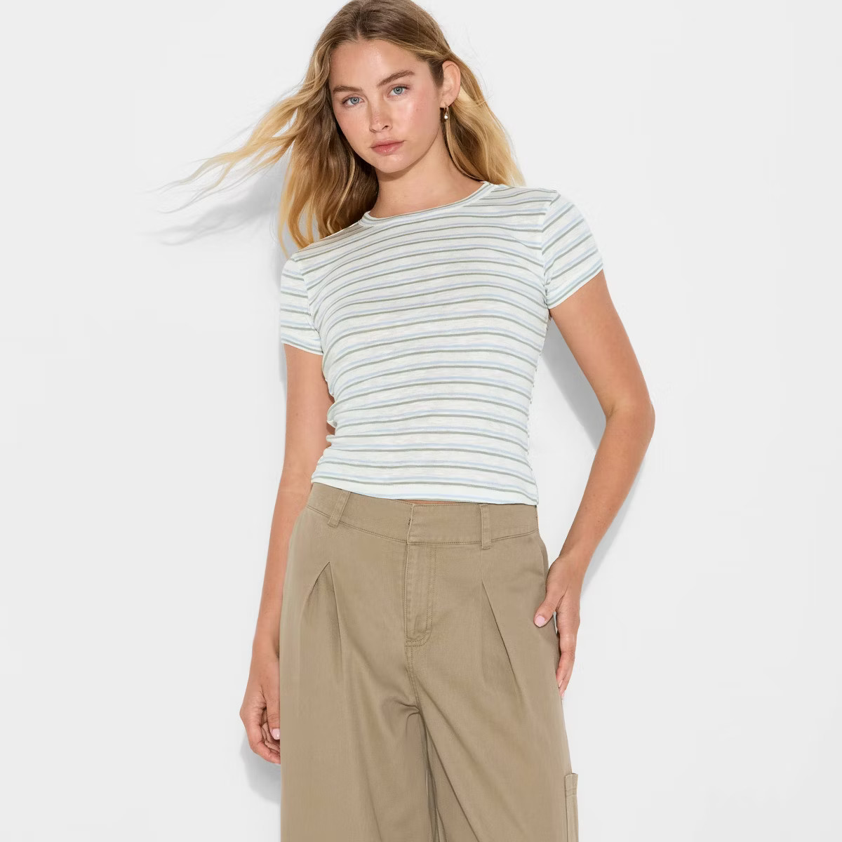 Women's Short Sleeve Roundneck T-Shirt - Wild Fable™ Blue Stripe 2X | Target