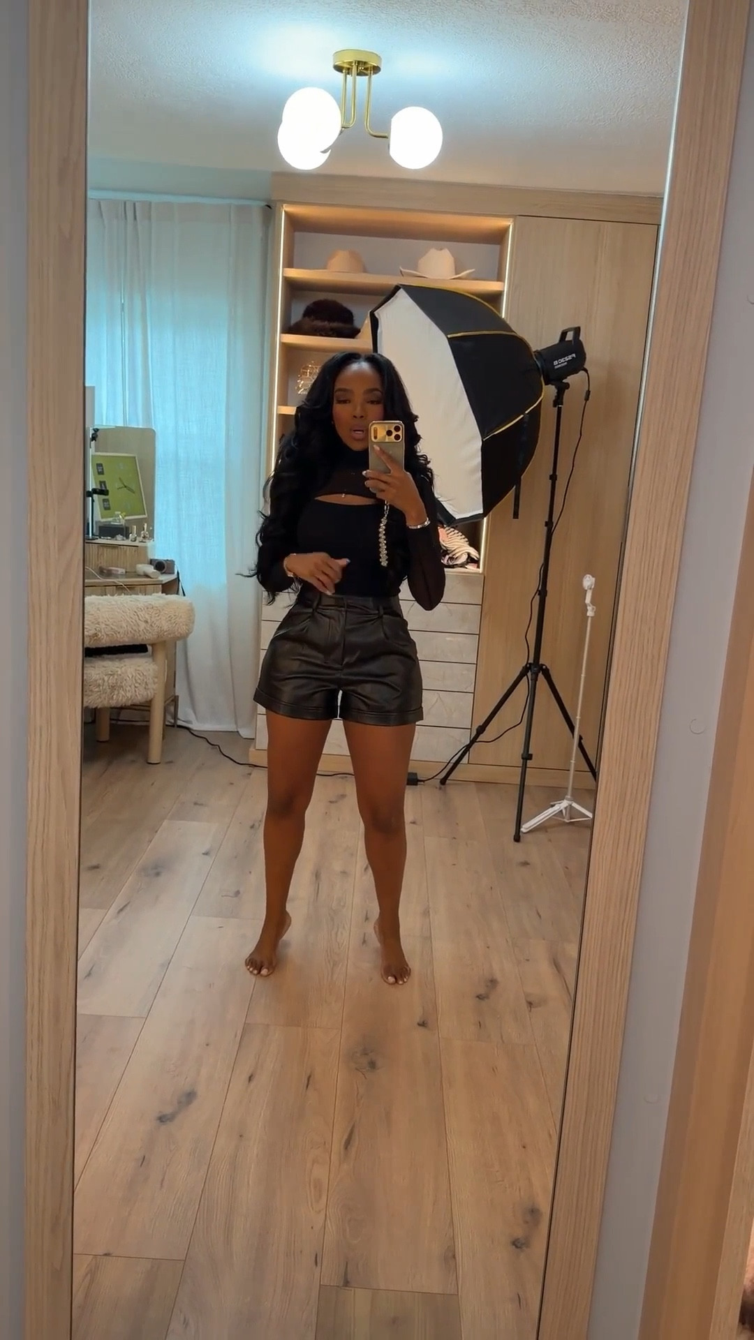 An elevated twist on the classic all-black look — the fitted long-sleeve with these faux-leather shorts creates a sleek silhouette that feels effortless and modern. The mix of structure up top with the soft sheen of the shorts adds just the right amount of edge.

This is one of those simple combinations that always lands, giving you a clean base you can dress up or down depending on the plan.

Perfect for casual nights out, weekend plans, and chic daytime errands.

📏 Sizing: Small  
Height — 5’4”  
138 lbs  
Bust — 34D  
Waist — 27”  
Hips — 40”  
For pants/jeans: 27 Long or 4 Long

Tap to get details

All-black outfit ideas, faux-leather short styling, sleek minimal looks, chic casual outfits, elevated basics for everyday wear, timeless modern essentials.

Follow me on Instagram and YouTube @kirasfashionfinds



#LTKootd #LTKgrwm