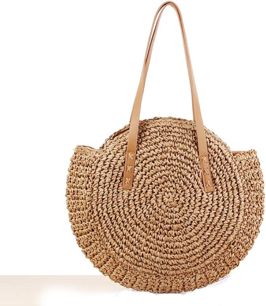 GL-Turelifes Round Summer Straw Bag Big Weave Handbags Beach Shoulder Bags Vocation Tote Handbags... | Amazon (US)